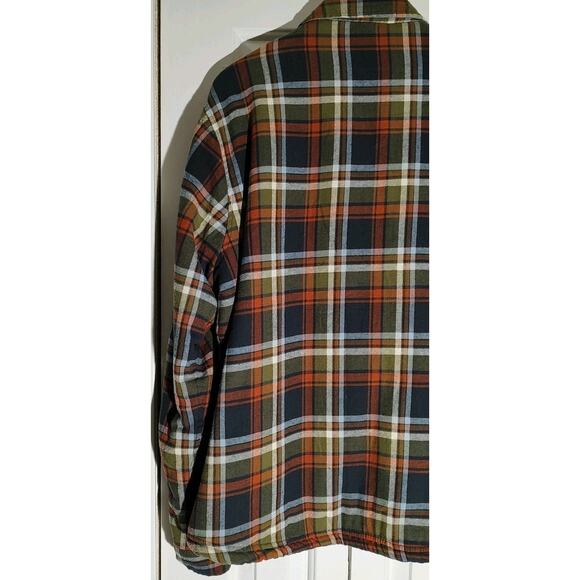 Tailor Vintage Plaid Flannel Shirt Jacket Sherpa Lining Orange, Green & Blue -XL - Picture 5 of 7